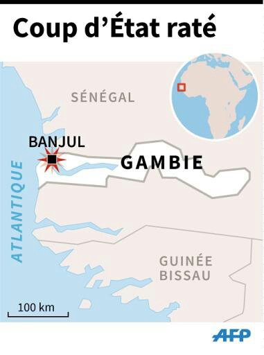 voir le zoom : Carte de localisation de Banjul en Gambie, où un coup d'Etat a échoué