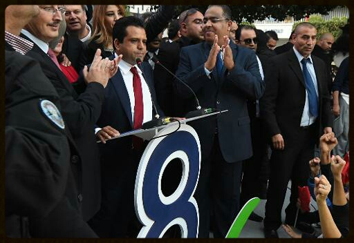 voir le zoom : L'homme d'affaires tunisien Slim Riahi, candidat à l'élection présidentielle, lors d'un meeting de campagne, le 21 novembre 2014 à Tunis